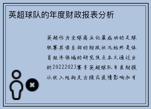 英超球队的年度财政报表分析